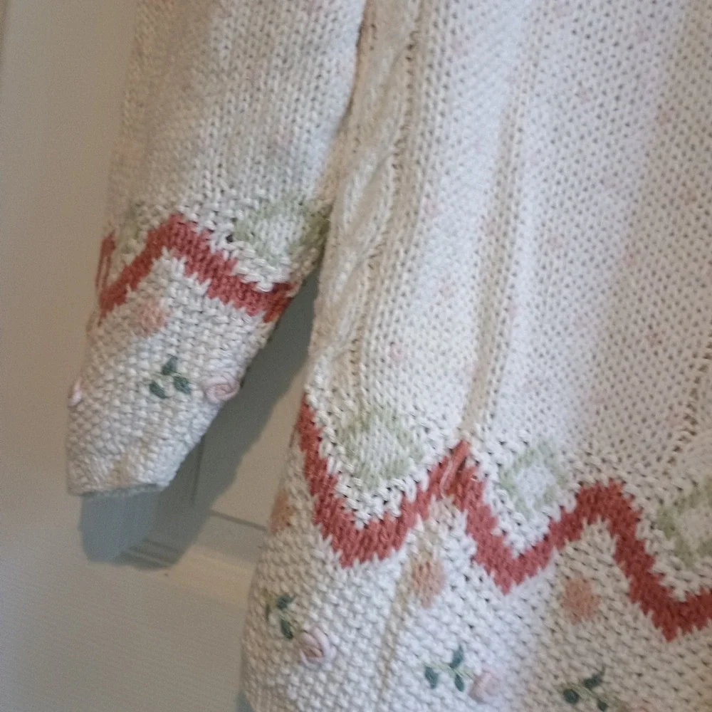 Vintage Jennifer Reed Cottagecore Grandpa Sweater Embroidered Chunky L Hong Kong - Picture 7 of 12